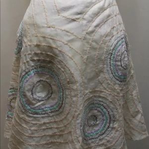 French Connection Women Skirt Ramie Cotton Lined Cream Sequins Beaded  30